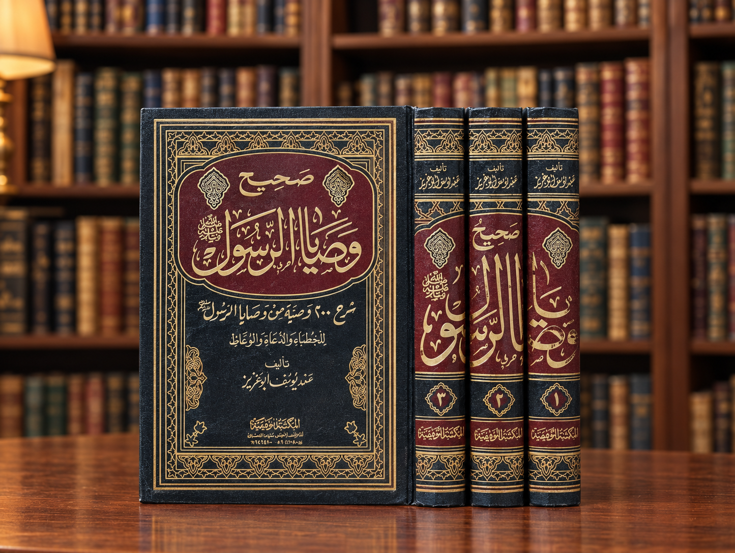 Ornate Arabic Book Set in a Cozy Library (1) صحيح وصايا الرسول - سعد يوسف ابو عزيز - الصورة 1